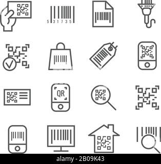 Icônes de ligne fine vectorielle de lecture de code barres et qr. Code-barres pour les informations de prix de lecture, code numérique pour l'illustration d'identification Illustration de Vecteur