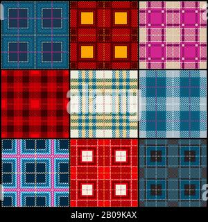 Tartan de plaid, britannique, tissu vectoriel sans coutures de buffle. Ensemble de motifs écossais, illustration de rayures tissu modèle Illustration de Vecteur