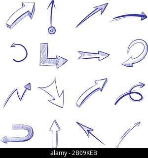 Flèches incurvées vectorielles tracées à la main. Flèche de courbe de dessin, illustration d'un stylo peint par flèche Illustration de Vecteur