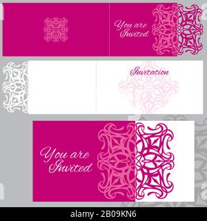 Invitation de mariage, carte de vœux avec maquette vectorielle de motif de découpe laser, carte avec motif de coupe, illustration de modèles de décorations sculptées motif Illustration de Vecteur