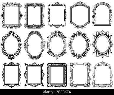 Cadres ronds, ovales, rectangulaires vintage victorien, baroques vectoriels. Ensemble d'illustrations à motifs floraux élégants Illustration de Vecteur