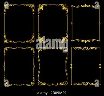Cadres vectoriels dorés ornés sur fond noir. Illustration de la conception du cadre de décoration Illustration de Vecteur