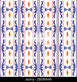 Rayures Estivales Audacieuses Bleu Rouge Sur Fond Blanc. Motif Sans Couture Vertical Mariner Style. Motif Ethnique Arabesque. Décoratif Brillant Illustration de Vecteur