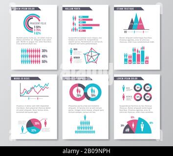 Pages de brochures vectorielles d'infographie d'entreprise avec icônes démographiques, graphiques et éléments. Page de statistiques démographique, illustration de la page de conception avec l'infographique Illustration de Vecteur