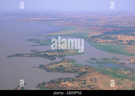 ETHIOPIE, VUE AÉRIENNE DU LAC TANA, NIL BLEU Banque D'Images