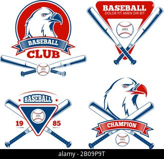 Badges vectoriels rétro pour le sport pour garçons vêtements de sport. Étiquette de bannière de baseball pour les vêtements imprimés, l'université ou l'école, emblème de l'équipe de base-ball illustration Illustration de Vecteur