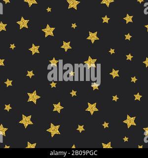 Vector Gold glitter étoiles sans couture motif noir arrière-plan. Toile de fond avec illustration en forme d'étoile Illustration de Vecteur