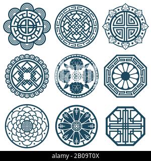 Symboles coréens traditionnels, motif vectoriel de la corée pour les carreaux de répétition de salle de bains. Illustration du modèle coréen traditionnel Illustration de Vecteur