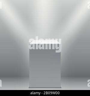 Socle de musée, podium blanc vide en relief et illustration vectorielle de spots. Podium vide ou piédestal pour les expositions de musées, de tridimensionnel, de podium ou de plate-forme Illustration de Vecteur