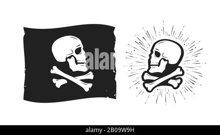 Jolly Roger, drapeau de pirate. Vecteur de symbole crâne et crossbone Illustration de Vecteur