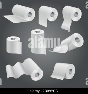 Rouleau de papier toilette pour salle de bain et toilettes, kit vectoriel de serviettes de cuisine douces blanches. Illustration du rouleau de papier du jeu Illustration de Vecteur