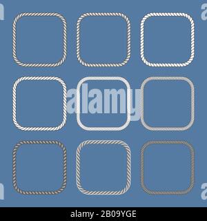 Cadres vectoriels de cordes nautiques carrés. Illustration des éléments de décoration marine Illustration de Vecteur