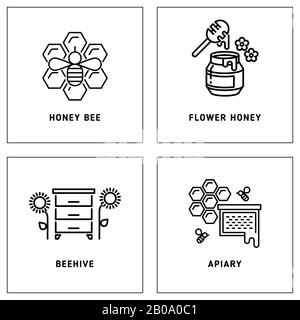 Ensemble de modèles de logos vectoriels en nid d'abeilles et miel. Illustration de l'étiquette du logo Illustration de Vecteur