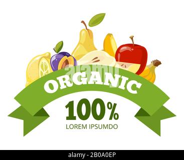 Aliments frais naturels, logo fruits modèle vectoriel. Illustration des aliments écologiques pour la santé Illustration de Vecteur