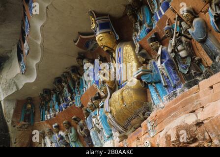 CHINE, DAZU, VALLÉE DES BOUDDHAS, STATUES ANCIENNES Banque D'Images