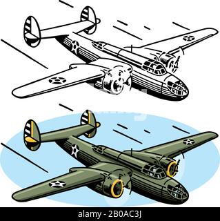 Un dessin de l'avion américain de la seconde Guerre mondiale le bombardier B-25. Illustration de Vecteur