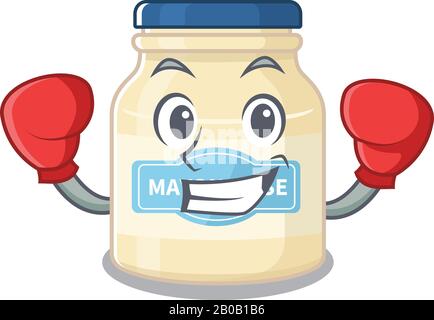 Mascotte style personnage de la mayonnaise de boxe sportive de Sporty Illustration de Vecteur