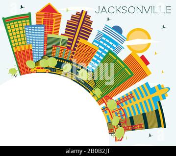 Jacksonville Florida City Skyline Avec Bâtiments Couleur, Ciel Bleu Et Espace Copie. Illustration Vectorielle. Concept De Voyages D'Affaires Et De Tourisme. Illustration de Vecteur