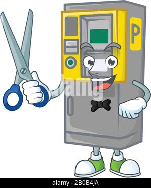 Joyeux salon de coiffure ticket de parking machine mascotte design style Illustration de Vecteur