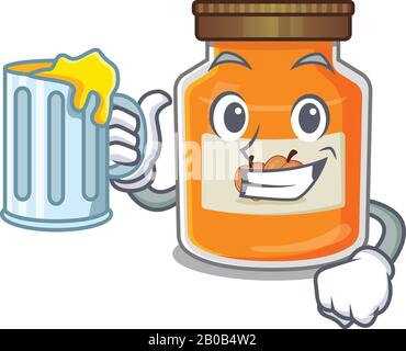 Motif mascotte à la confiture de pêche avec un grand verre Illustration de Vecteur
