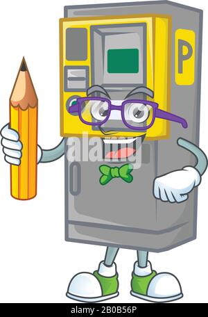 Icône mascotte représentant un crayon de caractères pour machine à billets de stationnement pour les étudiants Illustration de Vecteur