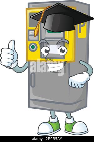 Un heureux personnage de la machine à billets de stationnement dans un chapeau noir de graduation Illustration de Vecteur