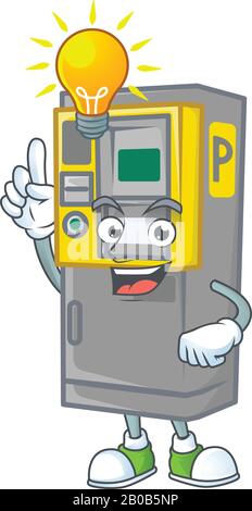 Le personnage de dessin animé de la machine à billets de parking intelligent en a une idée Illustration de Vecteur