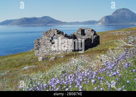 Ruines de l'ancienne église en pierre à Hvalsey dans le sud du Groenland. L'église Hvalsey a probablement été construite au XIVe siècle, mais elle est la mieux préservée du Banque D'Images