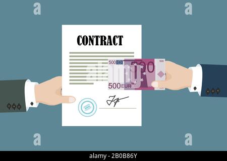 Les mains de l'homme paient pour le contrat. Corruption dans les affaires. Illustration vectorielle en conception plate Illustration de Vecteur