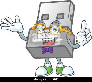 Le caractère Geek de la conception de mascotte d'adaptateur sans fil USB Illustration de Vecteur