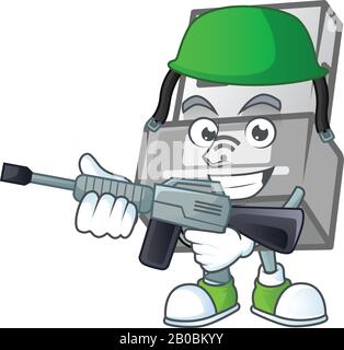 Adaptateur USB sans fil design mascotte dans un uniforme Army avec mitrailleuse Illustration de Vecteur