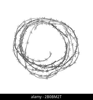 Queue de fil métallique barbelé brillante et réaliste sur blanc Illustration de Vecteur