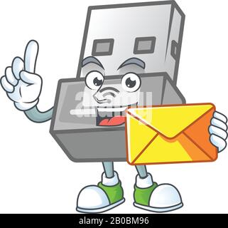 Style mascotte adaptateur sans fil USB avec enveloppe Illustration de Vecteur