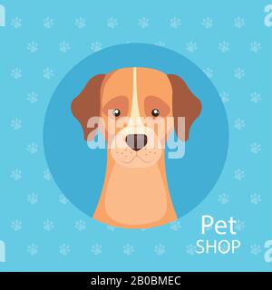 boutique pet avec chien mignon dans le cadre circulaire Illustration de Vecteur