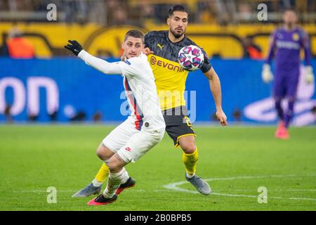 Marco VERRATTI (à gauche, PSG) contre Emre CAN (DO), action, duels, Ligue des Champions du football, ronde de 16, Borussia Dortmund (DO) - Paris St Germain (PSG) 2: 1, le 18 février 2020 à Dortmund/Allemagne, Â | utilisation dans le monde entier Banque D'Images