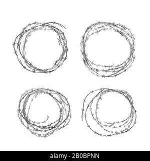 Ensemble de différents hanks réalistes de métal brillant barbelé sur blanc Illustration de Vecteur