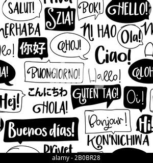 Bonjour mot dans différentes langues. Français, espagnol, japonais, chinois, hongrois. Bonjur, salut, hola, ni hao, konnichiwa, aloha, hi... mots en speec Illustration de Vecteur