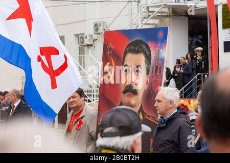 Anapa, Russie - 9 mai 2019: Portrait de Joseph Vissarionovich Staline à une procession festive en l'honneur du jour de la Victoire Banque D'Images