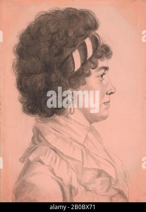 Charles Balthazar Julien Fevret De Saint-Mémin, Portrait De Mme Silas Lee (Temperance Hedge Lee), Ca. 1799, charbon de bois, crayon noir, traces de graphite sur papier rose, 20 5/8 in. x 15 1/8 in. (52,39 cm x 38,42 cm), Saint-Memin émigre de Paris pour échapper à la Révolution française. Une fois à New York City, il s'est tourné vers l'art professionnellement dans l'espoir qu'il pourrait le soutenir. Avec peu de formation, il s'est installé sur la 'physionotrace', un processus par lequel le profil de taille de vie d'un sitter a été tracé mécaniquement avec un crayon. Avec une grande efficacité et des pouvoirs d'observation, Saint-Memin a complété un portr Banque D'Images