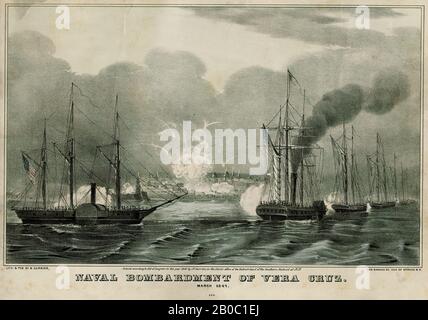 Artiste inconnu, partie d'une collection de gravures de guerre Mexico-américain, bombardement naval de Vera CruzMarch, 1847 #465, 1847, lithographie couleur sur papier, 10 5/16 po. X 14 3/16 po. (26,19 cm x 36,04 cm) Banque D'Images