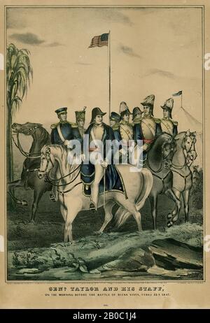 Artiste inconnu, partie d'une collection de gravures de guerre Mexico-américain, le général Taylor et Son personnel, Le Matin Avant la bataille de Buena Vista, le 23 février 1847#301, 1847, lithographie de couleur sur papier, 13 7/8 po. X 10 po. (35,24 cm x 25,4 cm Banque D'Images