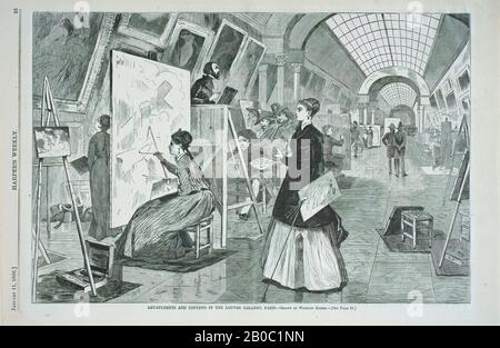 Winslow Homer, Étudiants en art et Copyistes à la Galerie du Louvre, Paris, 1868, gravure en bois sur papier, 9 po. X 13 3/4 po. (22,86 cm x 34,93 cm Banque D'Images