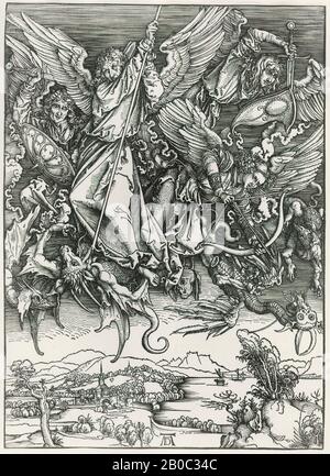 Albrecht Dürer, St. Michael Fighting the Dragon, 1496-1498, bois sur papier ancien, 15 1/2 po. X 11 3/16 po. (39,37 cm x 28,42 cm) Banque D'Images