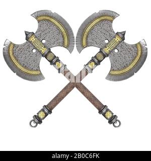 fantasy iron ax sur un fond blanc isolé. illustration 3d Banque D'Images