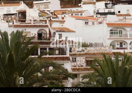 ESPAGNE, ANDALOUSIE, COSTA DEL SOL, PRÈS DE MALAGA, VILLAGE DE MIJAS, VUE Banque D'Images