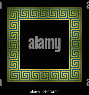 Mosaïque de méandre en forme de carré, cadre en jaune et bleu. Cadre avec motif serpené sans coutures. Construit à partir de petits carrés. Banque D'Images