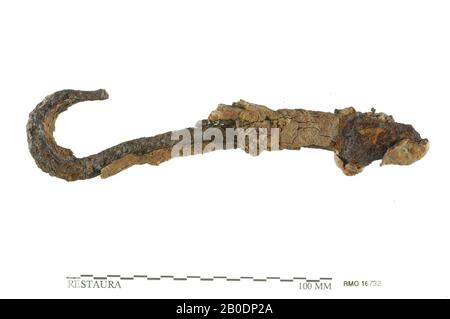 Pays-Bas Moyen âge, crochet, avec accessoires, fer, 14,5 x 2,4 cm, x, Pays-Bas, Utrecht, Wijk bij Duurstede, Wijk bij Duurstede, Dorestad Banque D'Images