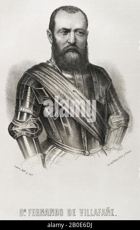 Hernando de Villafaña. Commandant espagnol et conseiller municipal au Conseil municipal de León, XVIIe siècle. Chevalier de l'ordre de Santiago. Portrait. Illustration de Letre. Lithographie. Cronica Général De España. Historia Ilustrada y Descriptiva de sus Provincias. Asturies et Leon, 1867. Banque D'Images