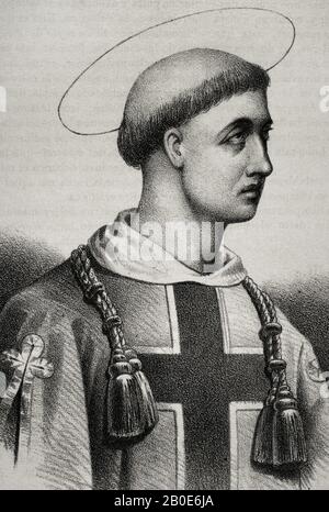 Saint Antoninus De Pamiers. Missionnaire chrétien précoce et martyr. Saint patron des villes de Pamiers (France), Palencia et Medina del Campo (Espagne). Portrait. Illustration de Llanta. Lithographie. Cronica Général De España. Historia Ilustrada y Descriptiva de sus Provincias. Asturies et Leon, 1867. Banque D'Images