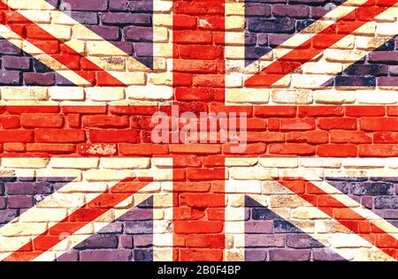 Drapeau britannique sur le mur. Drapeau britannique peint sur un mur de briques grunge. Grande-Bretagne, Angleterre, Anglais et Anglais langue et culture concept Banque D'Images